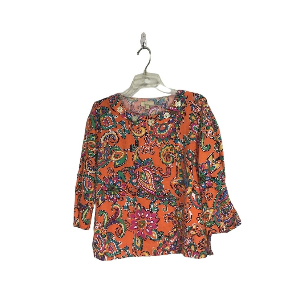 Women's Choices‎ Orange Paisley 3/4 Sleeve Blouse Medium
